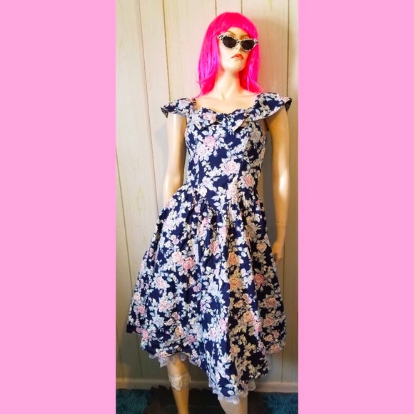 Vintage 80s Does 50s ALL THAT JAZZ Floral Party Dress - Picture 8 of 8
